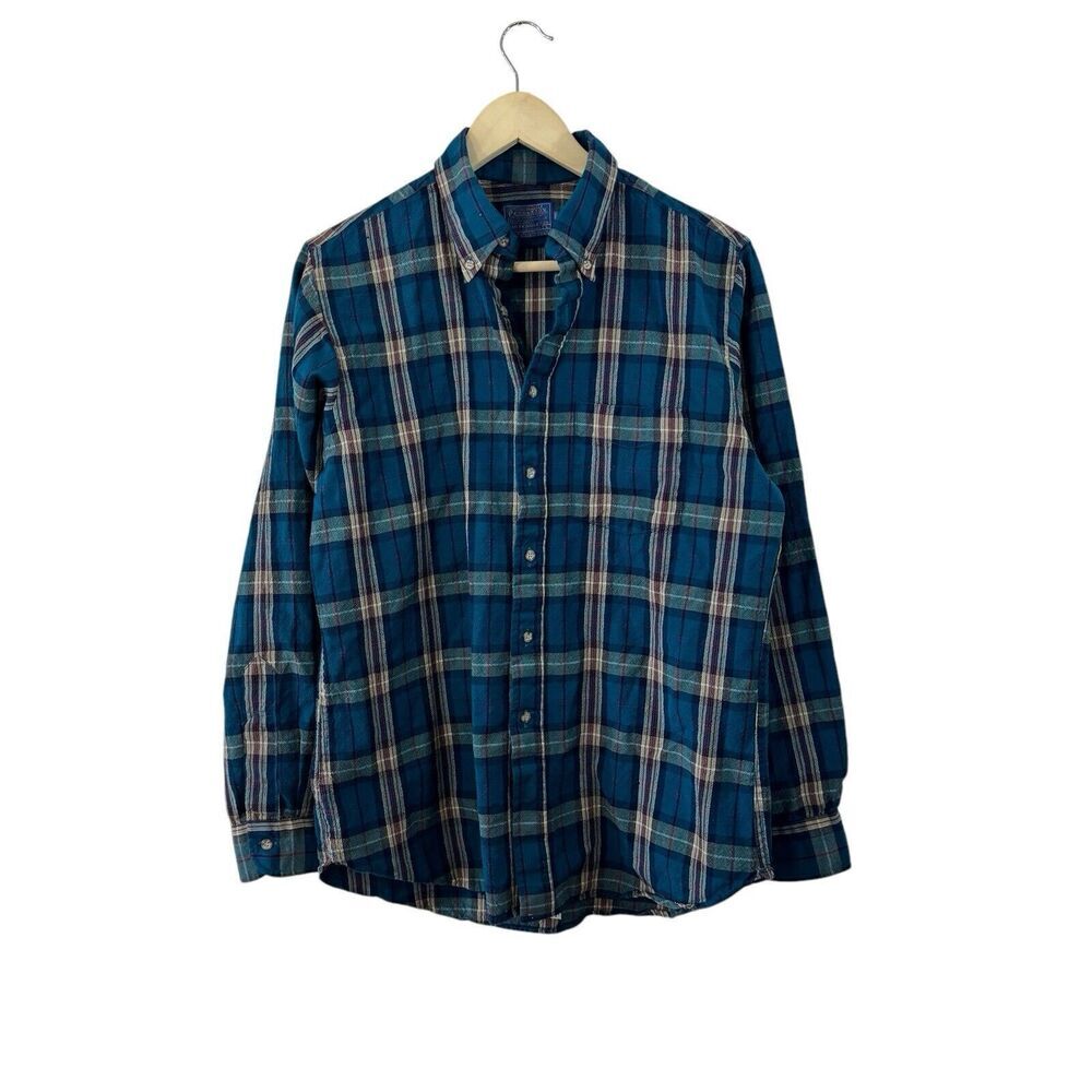Vintage Pendleton Large Long Wool Button Shirt Pl… - image 1
